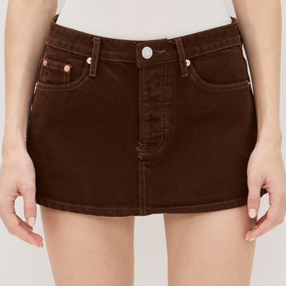 Brown Denim Mini Skirt - Women's Classic Style